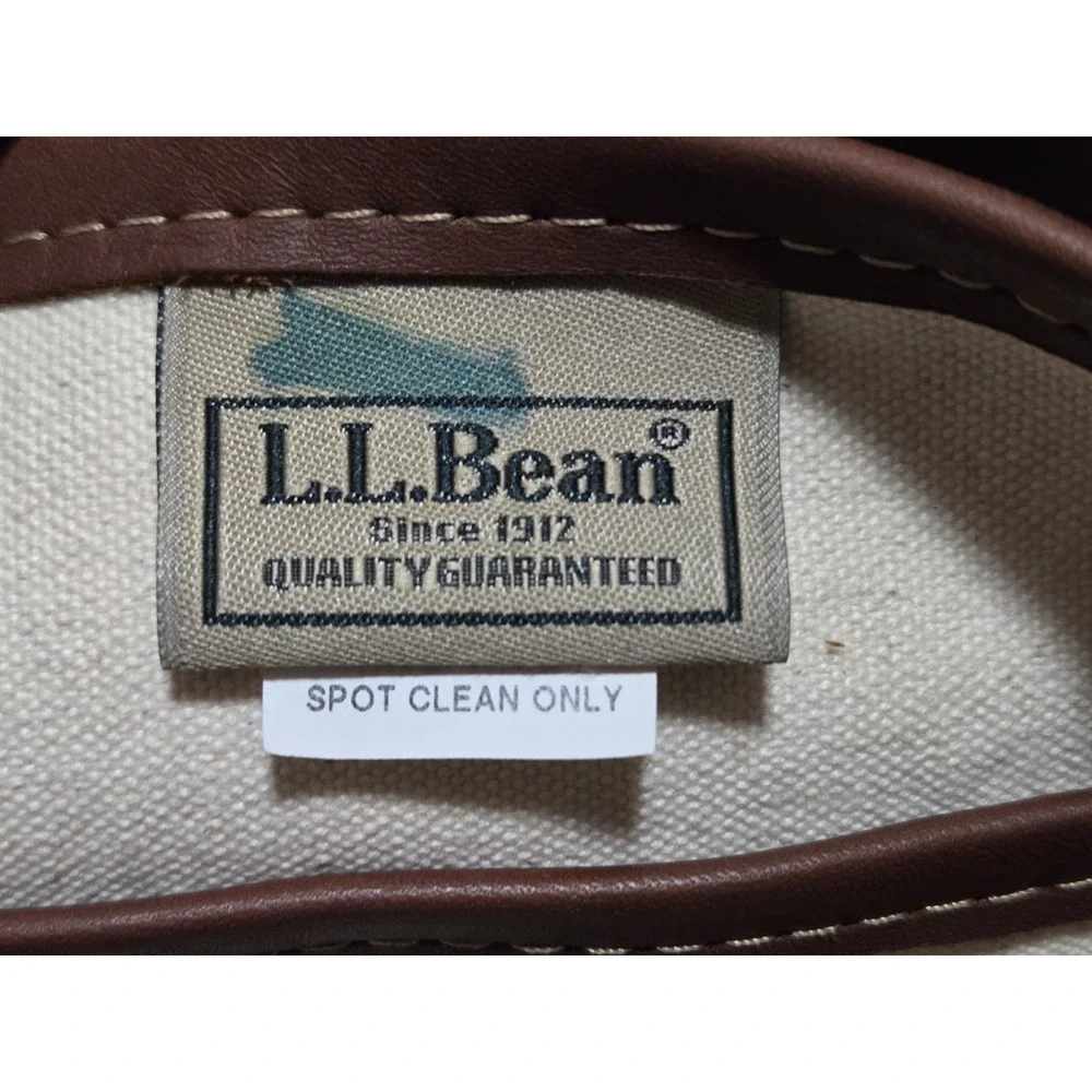 Vintage LL Bean Canvas & Leather Handle Briefcase Bag w/ Strap Green/Brown